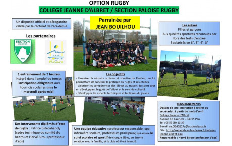 La Section Paloise partenaire de l'option rugby au collège Jeanne d'Albret