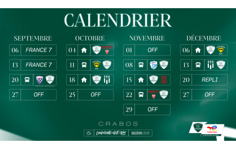 Calendrier des rencontres 1er trimestre